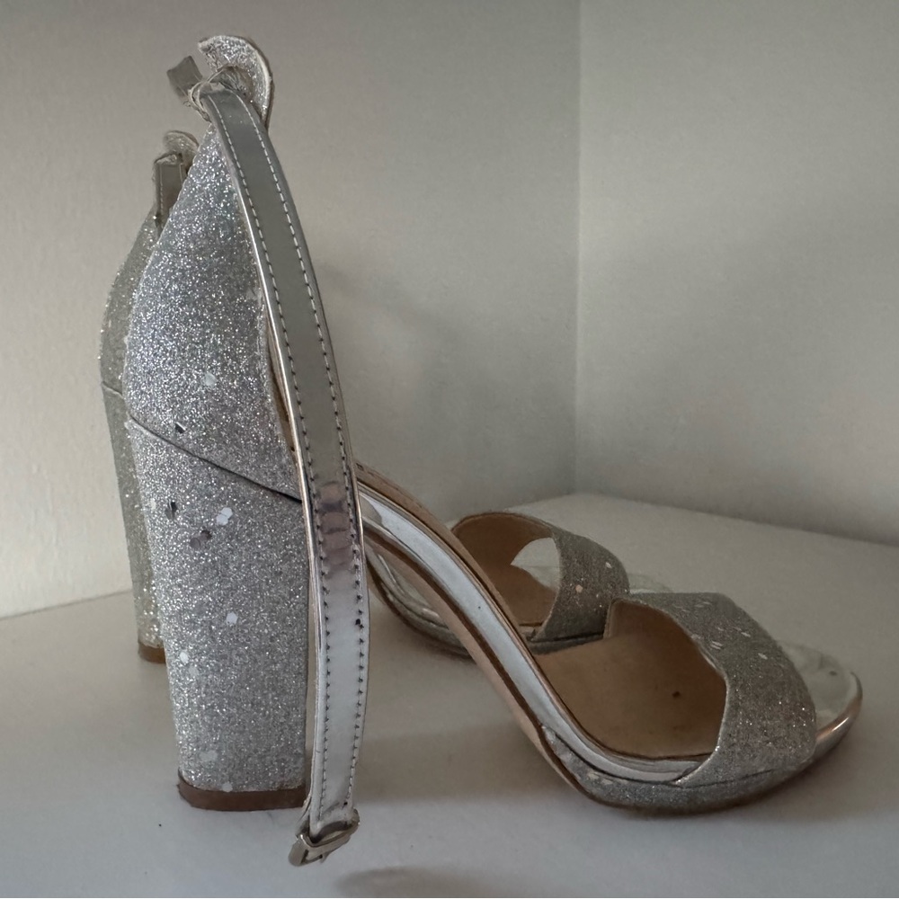 Silver Block Heel Strappy Sandals